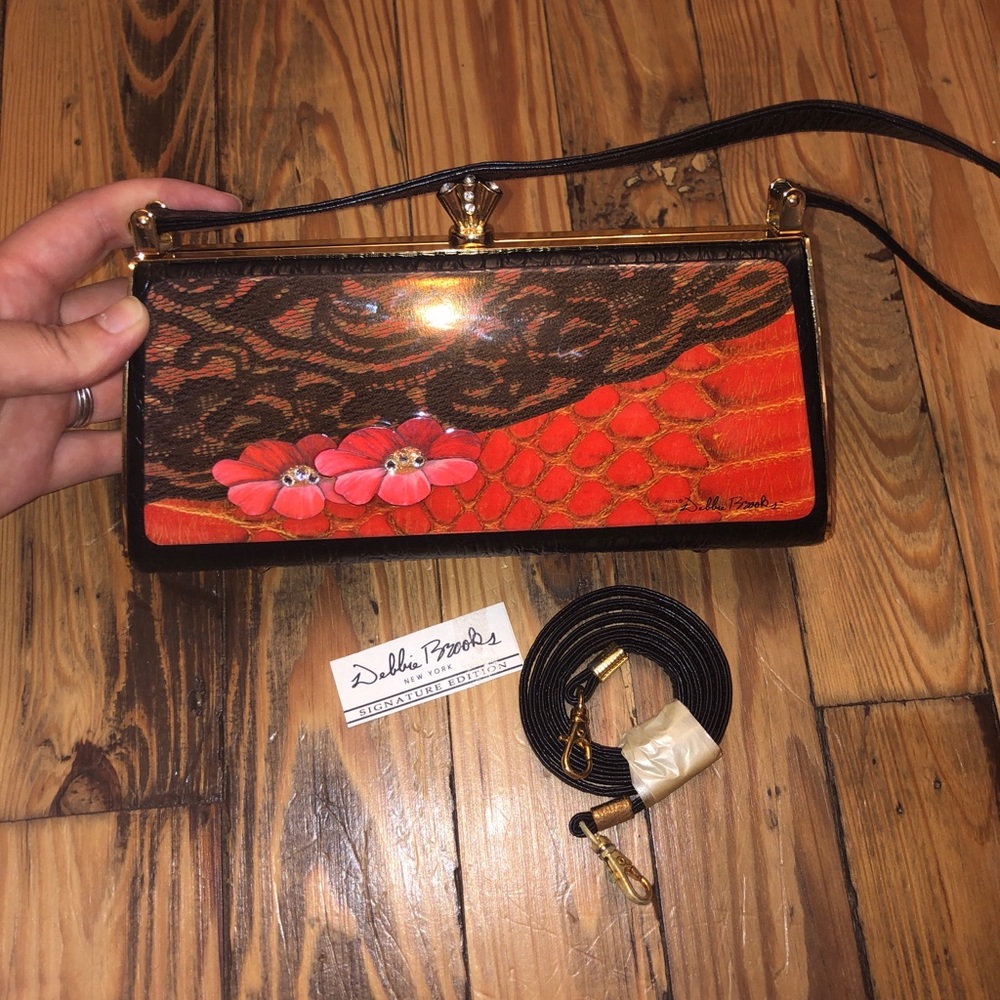 Debbie Brooks red black faux alligator skin convertible purse with Swarovski